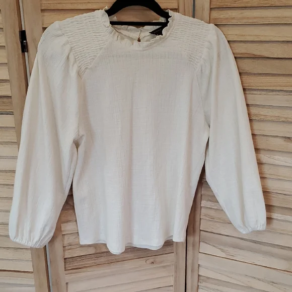 Current Air Cream Smocked Peasant Blouse Cottage Core Anthropologie Sz XS - Picture 1 of 14